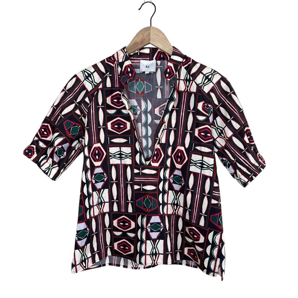 G Label by Goop Geometric Print Short-Sleeve Cotton Button-Up Blouse Size 4